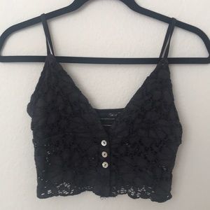 UO Lacy crochet black crop tank w opal buttons